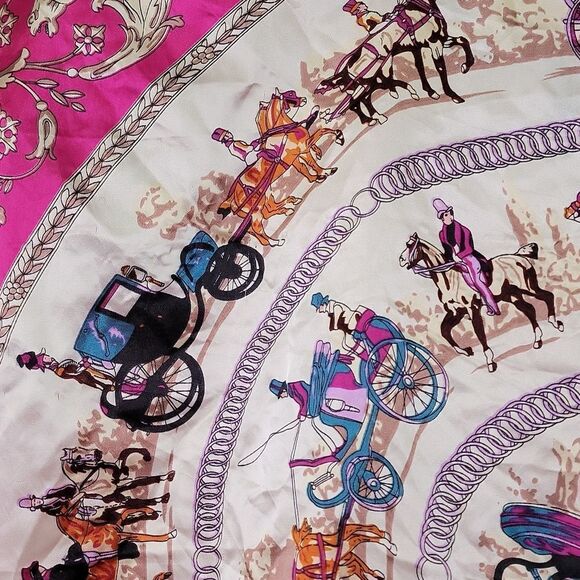 Vintage Equestrian Silk Scarf. Pink and Cream. EUC - Picture 4 of 8